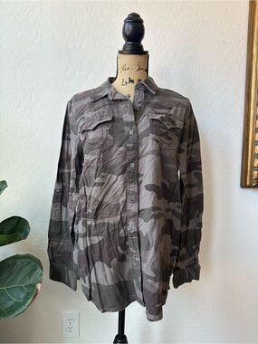 True Religion Women’s Gray Camouflage Button-Down Shirt